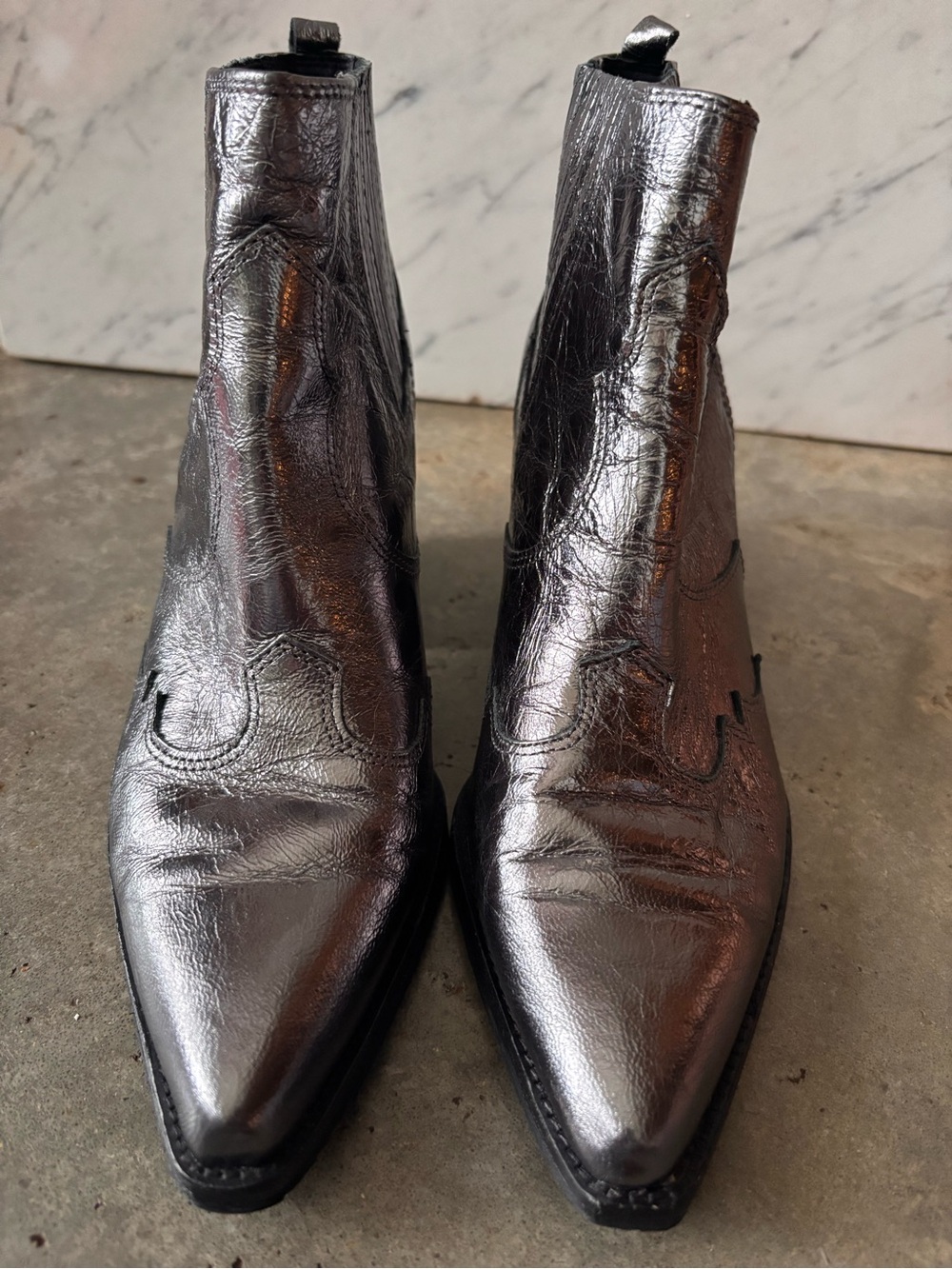 Sam Edelman Metallic Silver Women's Pointed toe Ankle western Boots